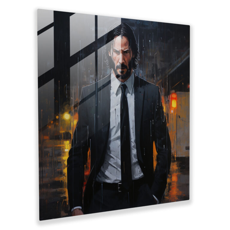 John Wick Karanlık ve Hüzünlü Akrilik Cam Tablo - John Wick Cam Sanatı Duvar Dekorasyonu