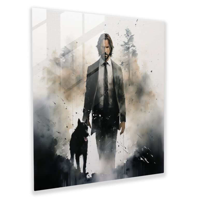 John Wick İzlenimci Sulu Boya Cam Tablo - Ev Dekorasyonu Modern Sanat