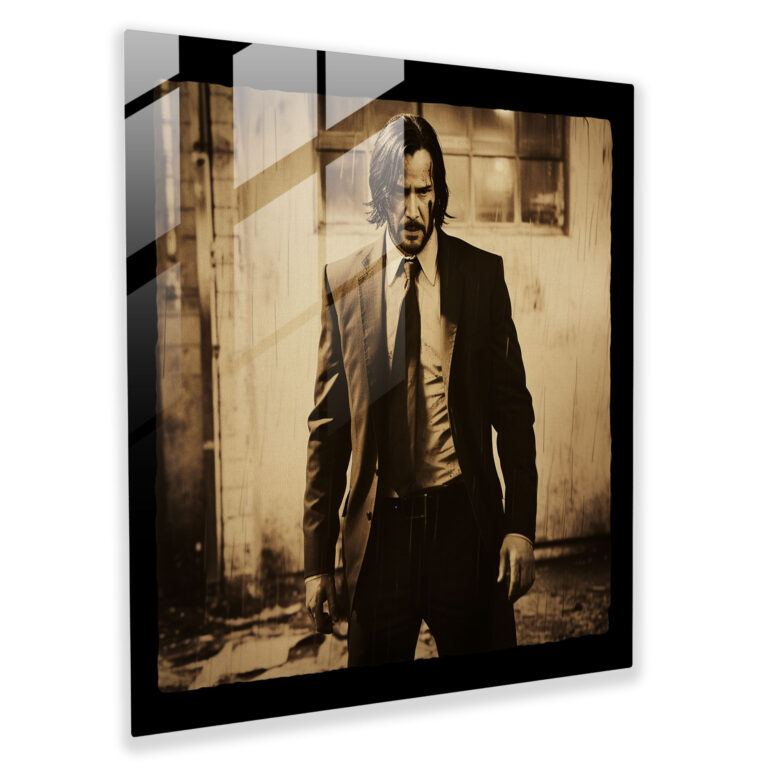 John Wick Cam Tablosu - John Wick Cam Sanatı Cam Baskı Sepya Tonlu Görüntü