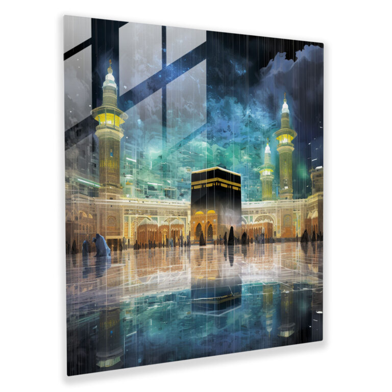 Pikselize Edilmiş Kabe Cam Tablo - Kabe Pikselize Sanat Tarzı Cam Sanat