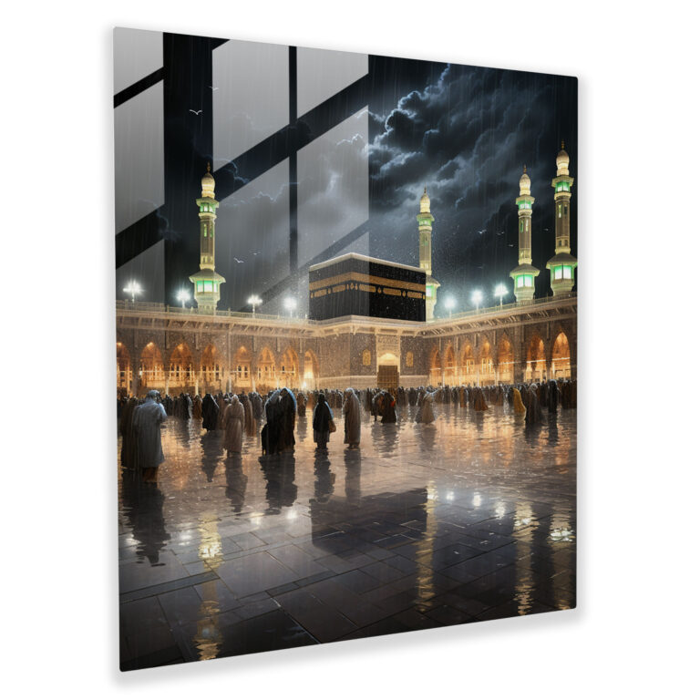 Ay Işığında Kabe Cam Tablo - Kabe Modern Sanat Duvar Dekorasyonu Ev Dekorasyonu