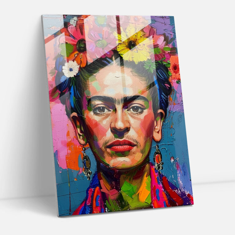 Çiçeklerle Şık Cam Tablo Sanatı - Frida Kahlo Eserleri Çiçek Tacı Duvar Dekorasyonu Ev Dekorasyonu