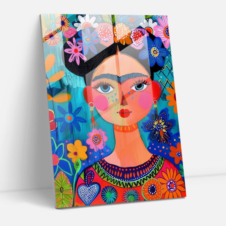 Renkli Kaleydoskop Cam Duvar Sanatı - Frida Kahlo Eserleri Renklerin Kaleydoskopu Frida Kahlo Tarzı Duvar Dekorasyonu