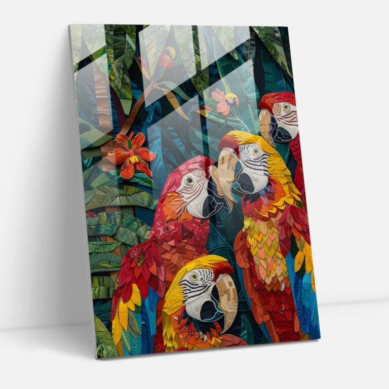 Frida Kahlo Tarzı Modern Sanat - Jungle Arka Planlı Cam Tablo Canlı Renkler