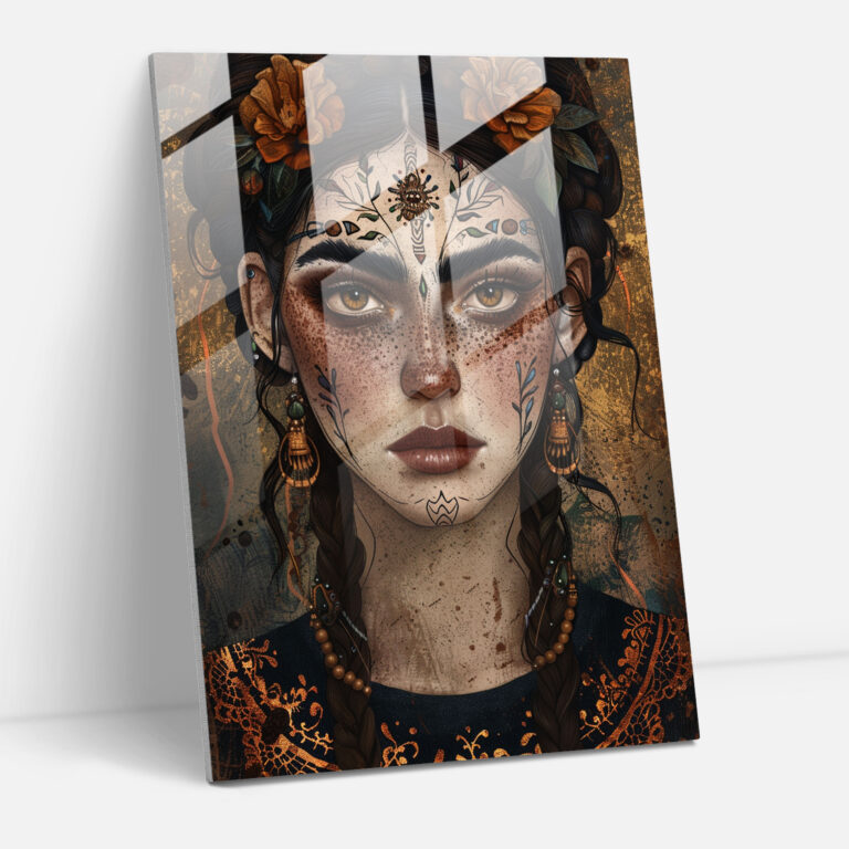 Frida Kahlo Stili Cam Tablo Sanatı - Frida Kahlo Eserleri Ev Dekorasyonu Modern Sanat