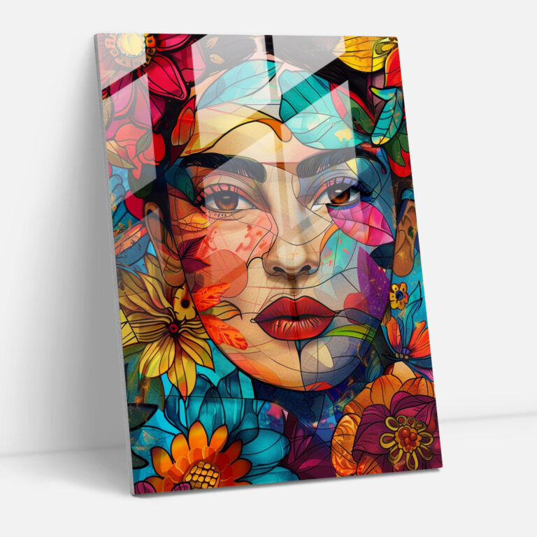 Frida Kahlo Tarzı Cam Tablo - Frida Kahlo Eserleri Modern Sanat Ev Dekorasyonu