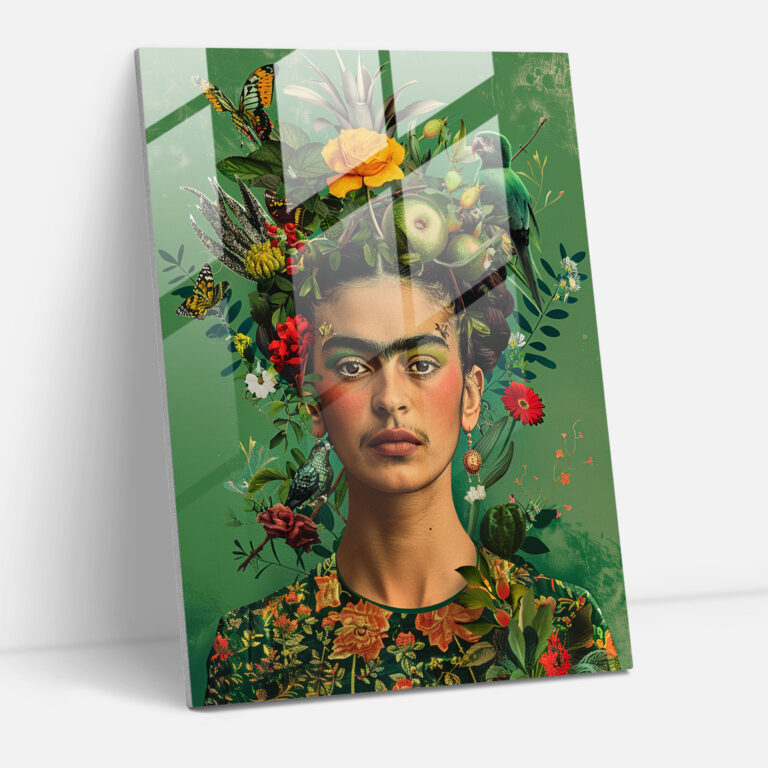 Frida Kahlo Tarzı Modern Sanat - Portre Bir Kadının Cam Tablo Modern Sanat
