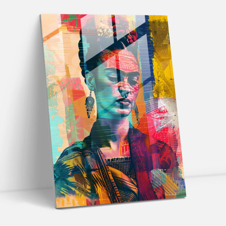 Frida Kahlo Tarzı Duvar Dekorasyonu - Abstract Arka Planı ile Frida Kahlo Eserleri Kanvas Tablo