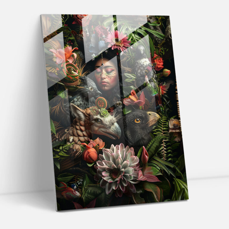 Frida Kahlo Stili Cam Tablo - Frida Kahlo Eserleri Modern Sanat Cam Tablo