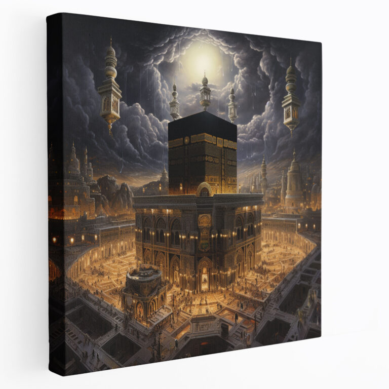 Kaabe Kanvas Tablo - Geleneksel El Boyaması Sanat Eseri - Duvar Dekorasyonu için Kanvas Tablo Sanatı
