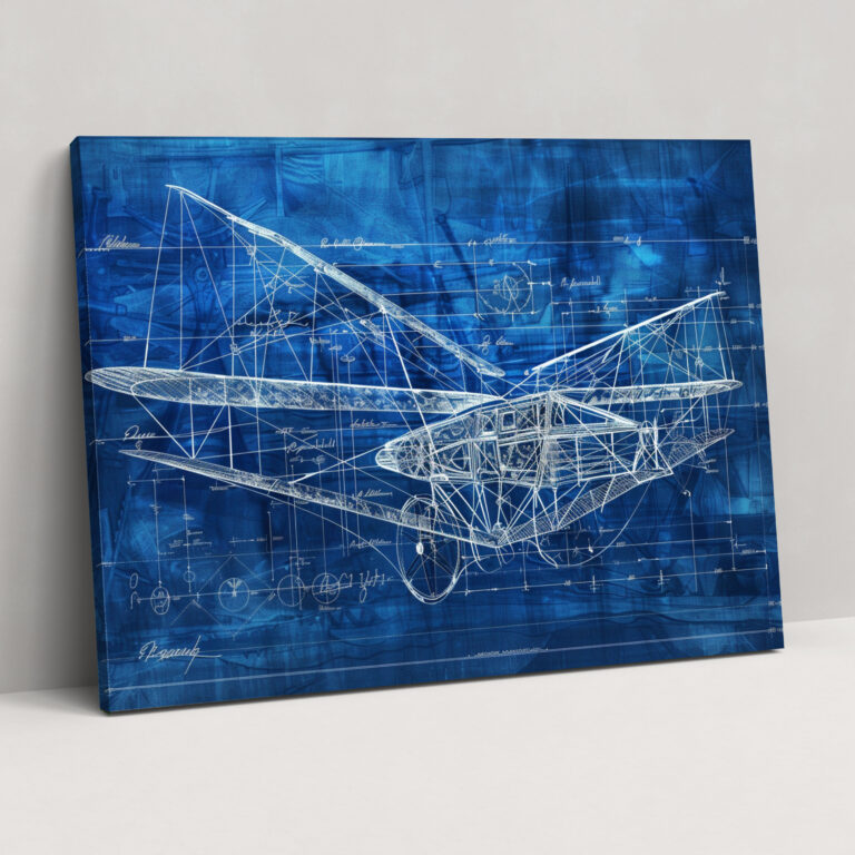 Leonardo Da Vinci Kanvas Tablo - Uçan Makine Mavişprinti - Duvar Sanatı