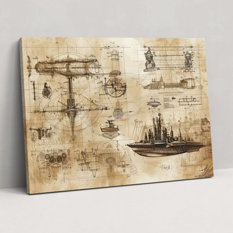 Leonardo Da Vinci Kanvas Tablo - Gelecekçi İcat Taslakları - Ev Dekorasyonu için Leonardo Da Vinci