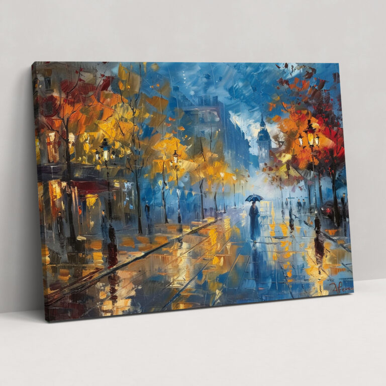 Leonid Afremov Yağmurlu Sokak Kanvas Tablo - Ev Dekorasyonu Kanvas Tablo