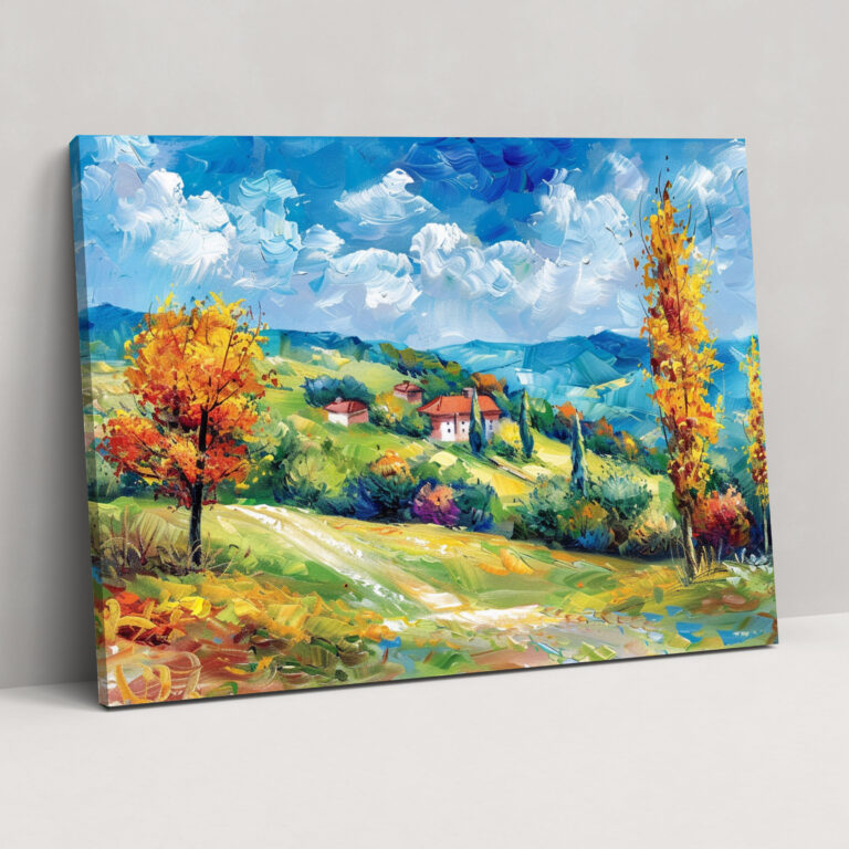 Leonid Afremov Köy Manzaralı Kanvas Tablo - Duvar Dekoru