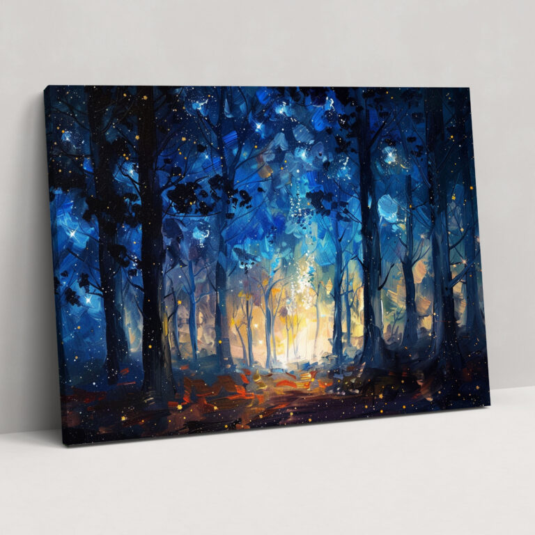 Leonid Afremov Duvar Sanatı - Büyülü Orman Yıldızlı Gece - Ev Dekorasyonu Kanvas Duvar Sanatı