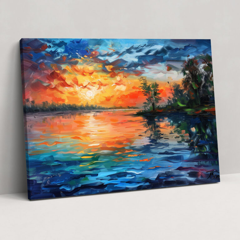 Leonid Afremov Duvar Dekoru - Huzurlu Göl Gün doğumu - Kanvas Duvar Sanatı