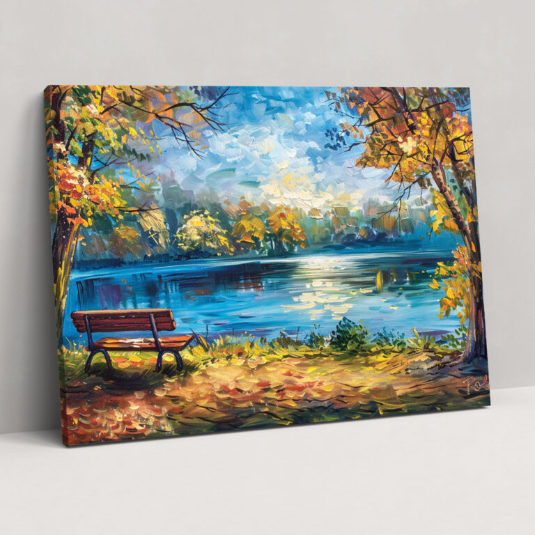 Leonid Afremov'un Huzurlu Göl Kenarı Kanvas Tablosu - Ev Dekorasyonu Duvar Sanatı