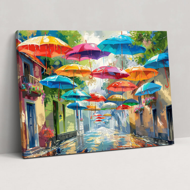 Leonid Afremov Şemsiye Sokağı Kanvas Tablo - Duvar Sanatı Duvar Dekorasyonu