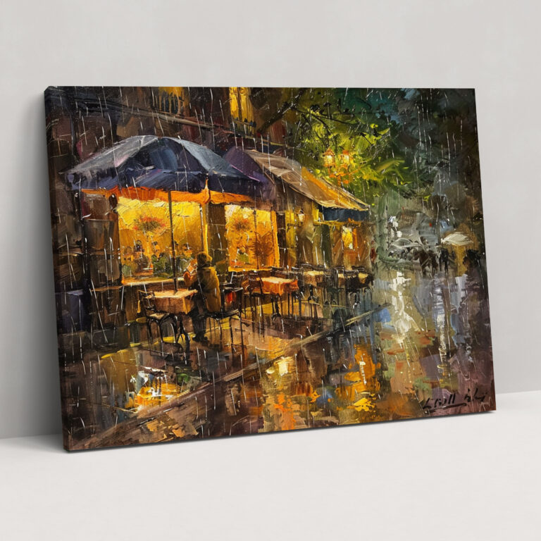 Yağmurlu Gün Kafe Kanvas Tablo - Leonid Afremov Ev Dekorasyonu Duvar Sanatı