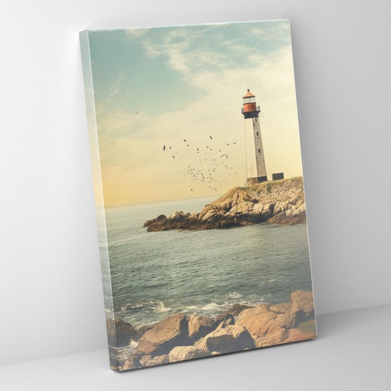 Vintage Deniz Feneri Kanvas Tablo - Deniz Feneri Sahil Fotoğrafı Duvar Sanatı