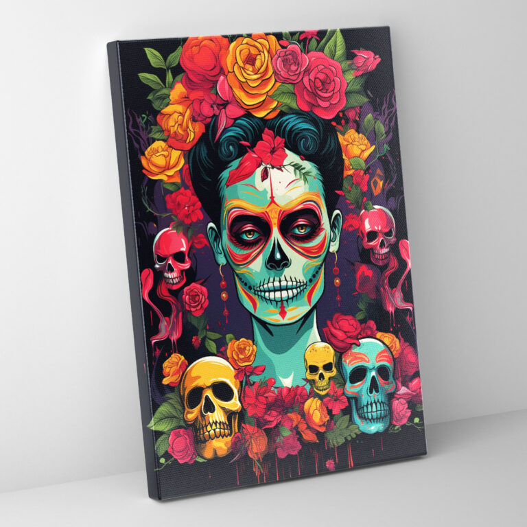Los Muertos Duvar Sanatı - Pop Art Tarzı Frida Kahlo Kanvas Tablo
