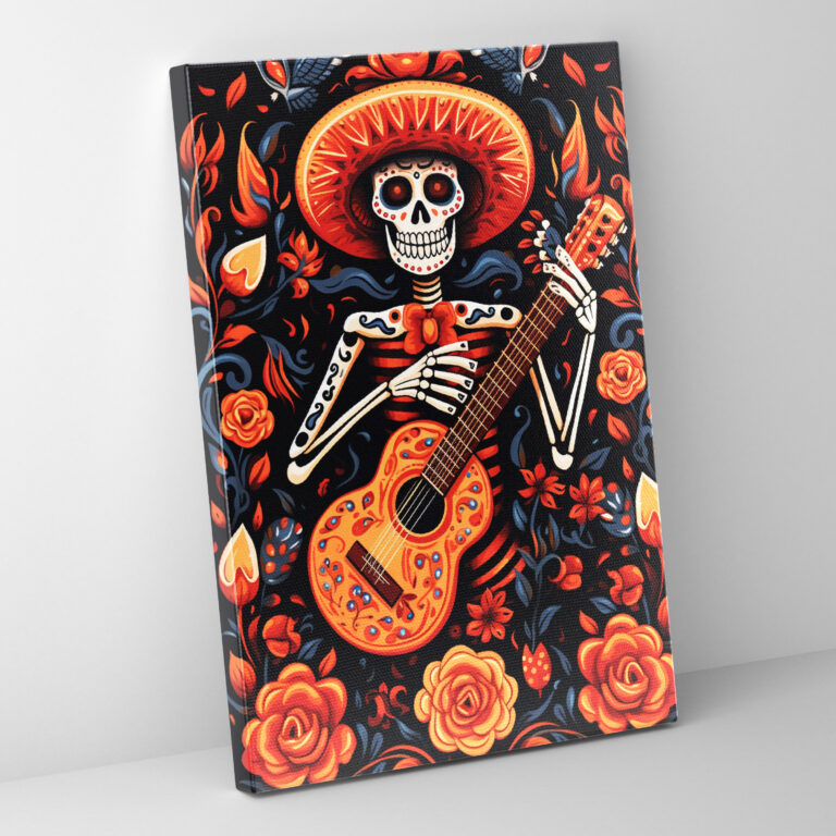 Los Muertos Duvar Dekorasyonu - Alev Gözlü İskelet Kanvas Tablo