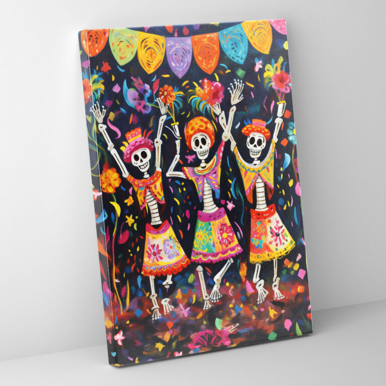 Los Muertos Duvar Sanatı - Canlı Enerji ve Renkler Papel Picado Deseni Kanvas Tablo Sanatı