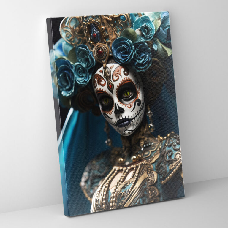 Catrina Kanvas Tablo - Los Muertos Detaylı Mücevherler Duvar Sanatı Meksika Kültürü