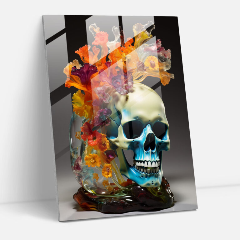Los Muertos Cam Sanat - Çiçekler Duvar Süsü Cam Tablo
