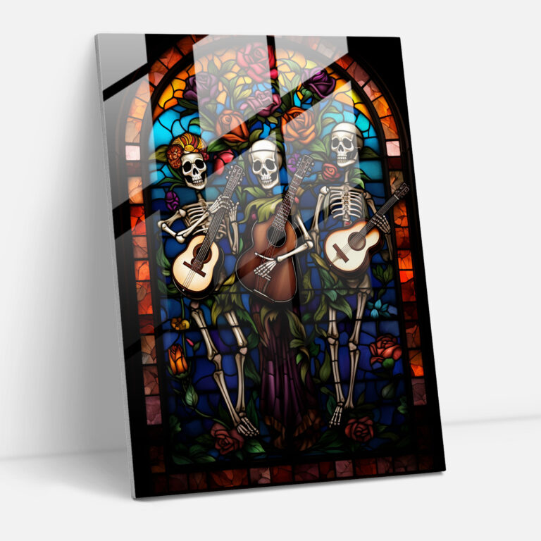Los Muertos Cam Sanatı - Los Muertos Cam Duvar Sanatı Müzik Aletleri Mutluluk