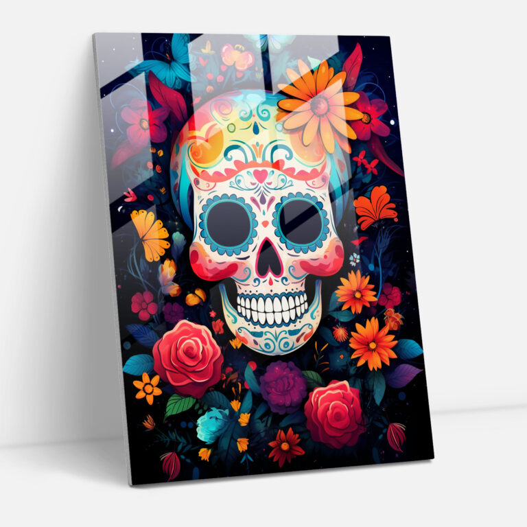 Los Muertos Cam Tablo - Los Muertos Fantezi İlhamlı Şeker Kafalı Bahçe Modern Sanat