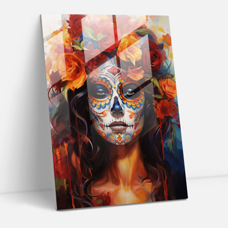 Los Muertos Cam Sanatı - Canlı Renklerde Los Muertos Cam Tablo Ev Dekorasyonu
