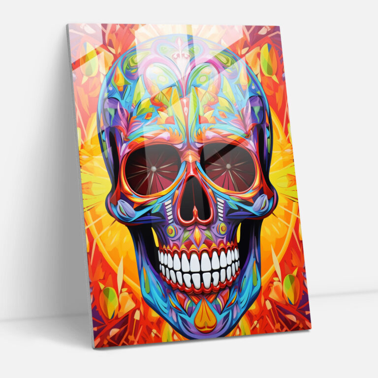 Renkli Calavera Cam Tablo - Los Muertos Cam Tablo Modern Odak Noktası