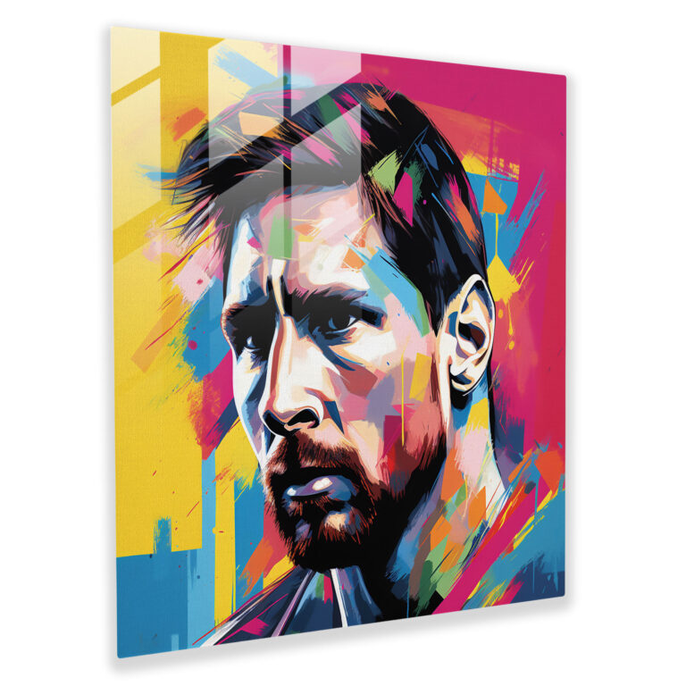 Lionel Messi Cam Tablo - Pop Art Tarzı Resim - Lionel Messi Duvar Dekorasyonu Cam Duvar Sanatı Canlı Renkler