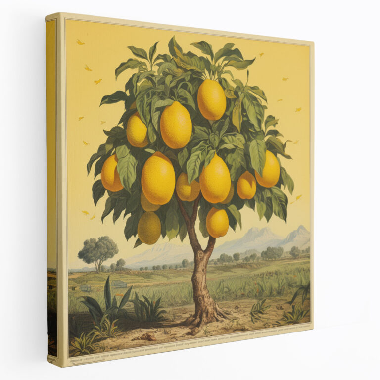 Limon Ağacı Kanvas Tablo - Vintage Narenciye Çiftliği Duvar Dekorasyonu