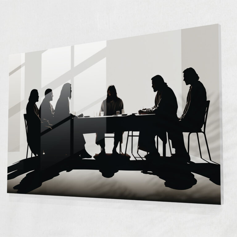 Huzur Dolu Cam Tablo - İsa'nın Son Akşam Yemeği - Minimalist Sanat Monokrom Renk Şeması Huzur Veren Atmosfer