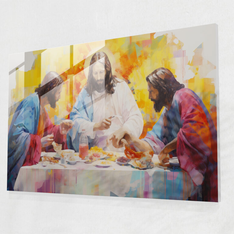 İsa'nın Son Akşam Yemeği Duvar Dekorasyonu - Modern Sanat Cam Tablo Duvar Dekorasyonu
