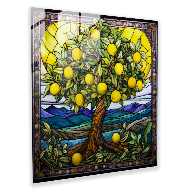 Limon Ağacı Stained Glass Kanvas Tablo - Cennet Bahçesi Temalı Duvar Dekorasyonu