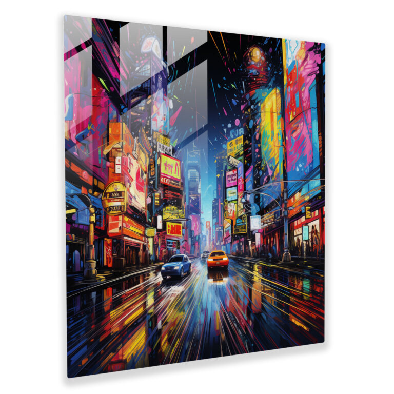 Geceyarısı Neon Işıklar Cam Tablo - Geceyarısı Heyecan Canlı Gece