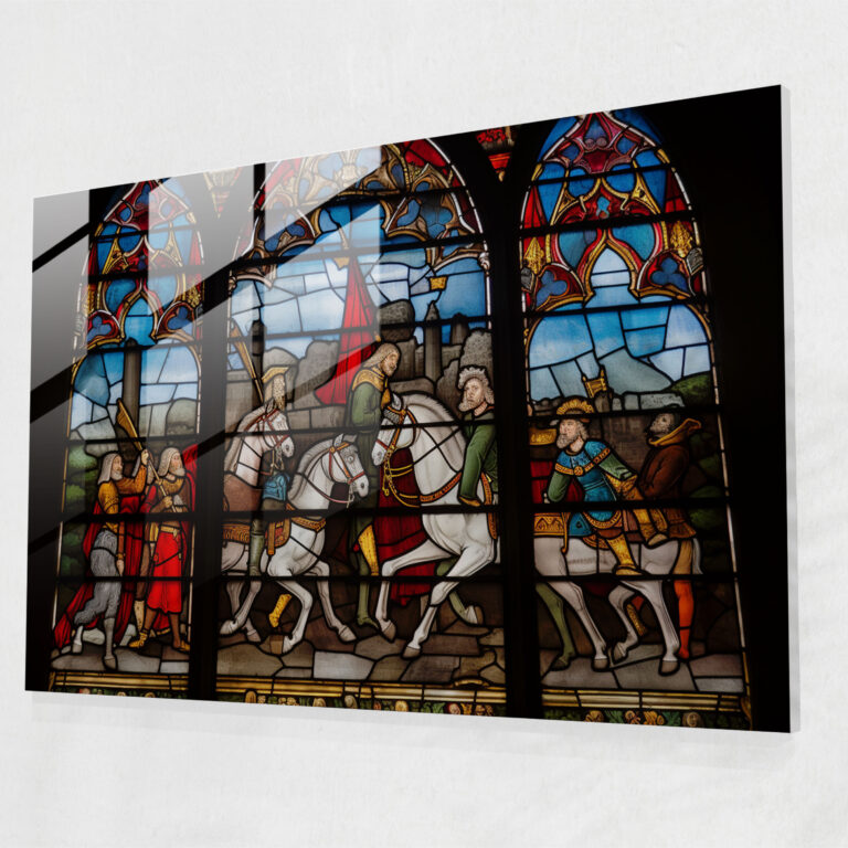 Ortaçağ Katedral Cam Tablosu - Ortaçağ Modern Sanat Cam Duvar Sanatı Şövalye Turnuvası