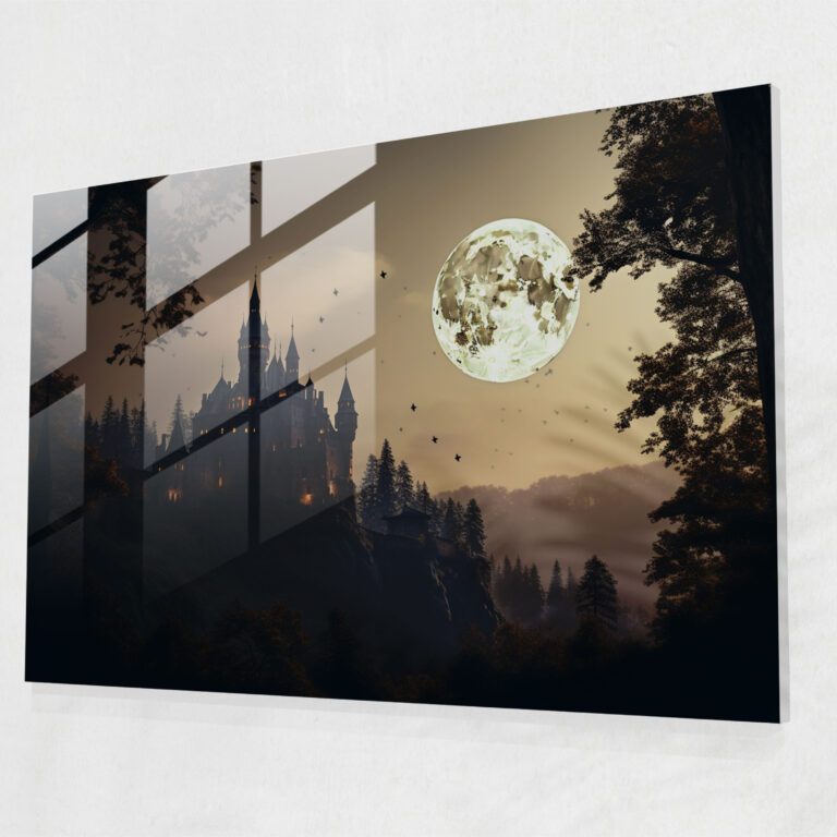 Orta Çağ Ay Işığında Cam Tablo - Orta Çağ Duvar Dekorasyonu Modern Sanat