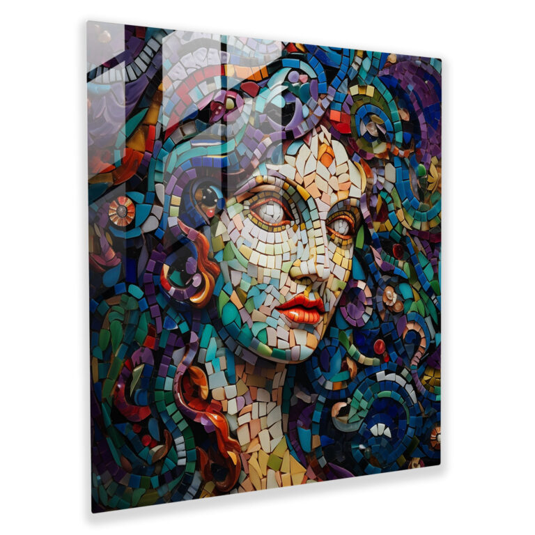 Medusa'nın Mozaik Harikası Cam Tablo - Ev Dekorasyonu Detaylı Mozaik