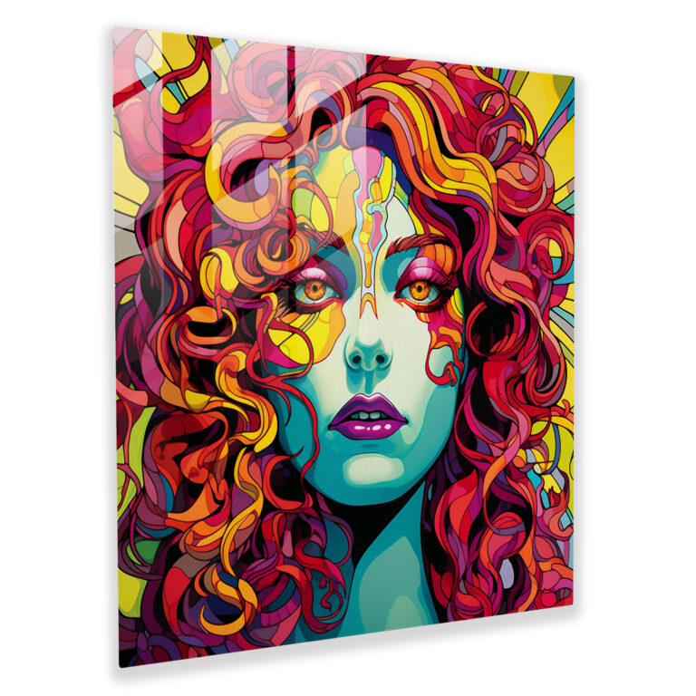 Medusa'nın Pop Sanat Macerası Cam Tablosu - Ev Dekorasyonu Büyüleyici Enerji Canlı Renkler