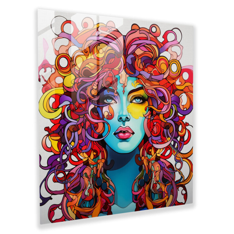 Medusa Pop Art Cam Tablo - Canlı ve Dinamik Çizgi Roman Tarzı Tasvir - Medusa Çizgi Roman Tarzı Cam Sanat Dinamik