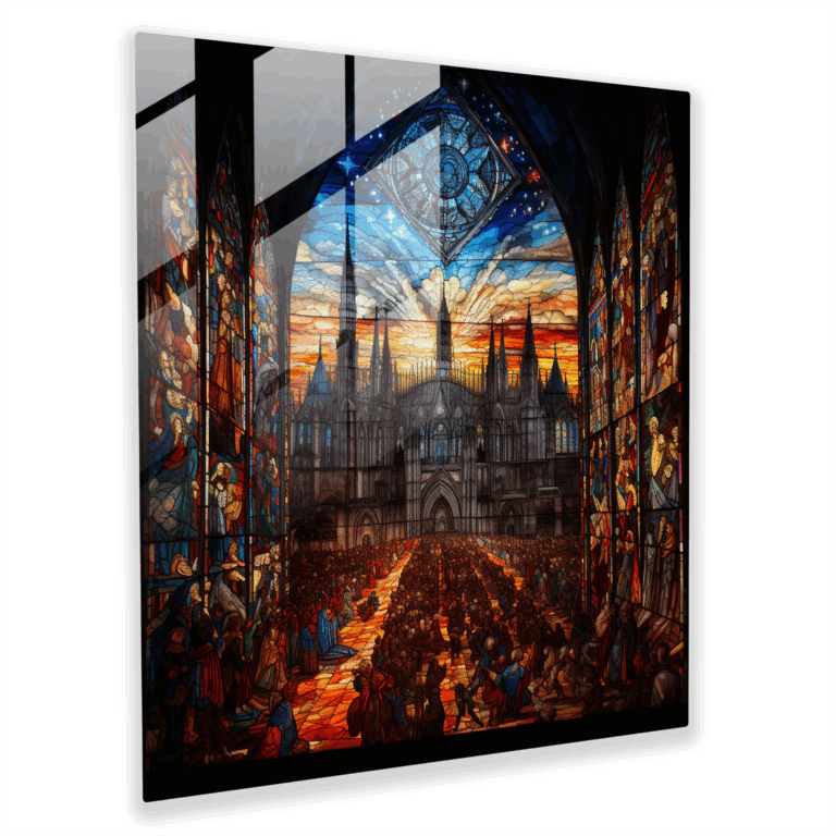 Detaylı Vitray Baskı - Ortaçağ Katedral Sanatı - Ev Dekorasyonu - Cam Duvar Dekorasyonu - Cam Sanatı - Modern Sanat Eseri