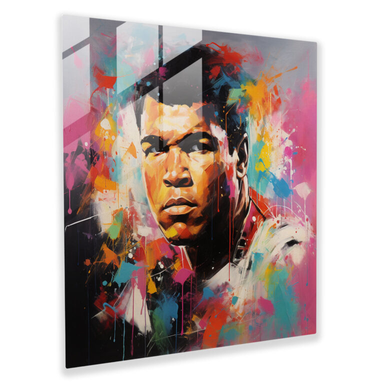 Muhammad Ali Ruhi Cam Tablo - Duvara Asılabilir Muhammed Ali Cesur Fırça Darbeleri