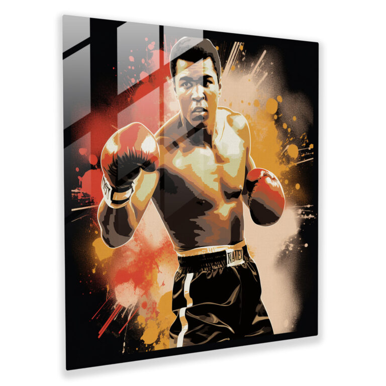 Muhammad Ali Vintage Cam Tablo - Muhammad Ali Eski Poster Tasarım Cam Sanat