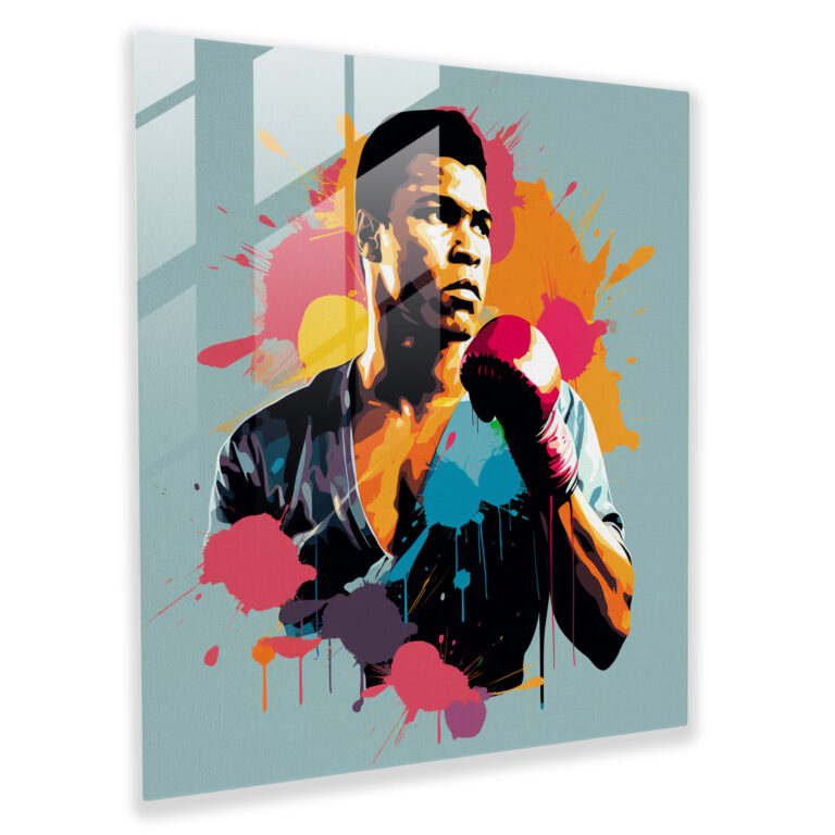 Mücadeleci Muhammad Ali Cam Tablo - Muhammad Ali Azim Cam Duvar Sanatı