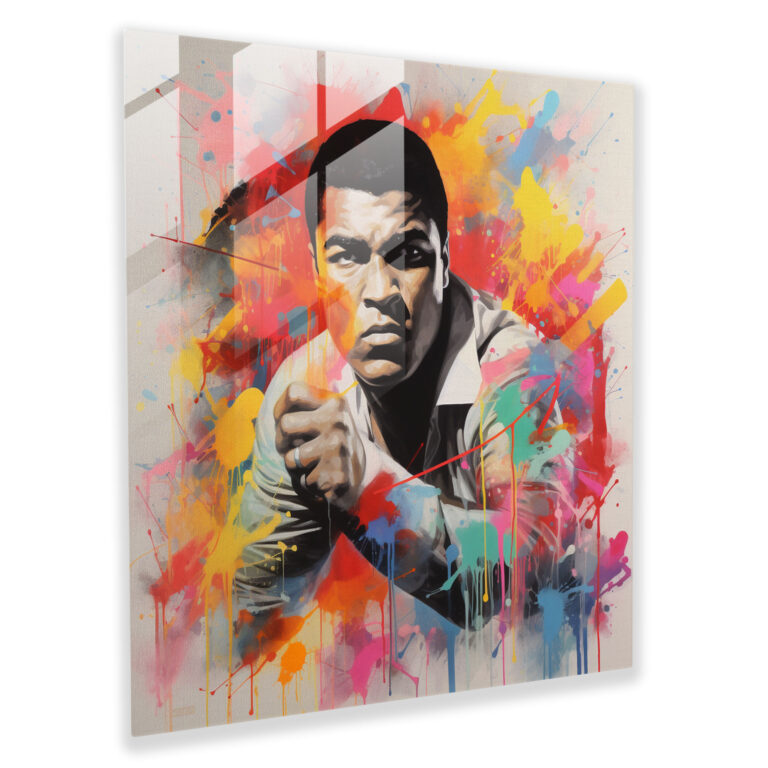 Muhammad Ali Graffiti Temalı Cam Tablo - Duvar Dekorasyonu Modern Sanat