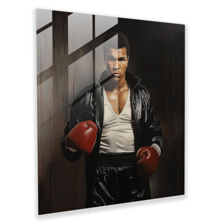 Muhammad Ali Cam Tablo - Muhammad Ali Fotogerçekçi Sanat Eseri Gerçeğe Yakın Temsil Cam Duvar Sanatı